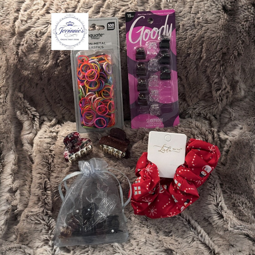 Hair‎ Accessory Bundle Goody Mini Clips Equate Elastics Christmas Scrunchie Lot